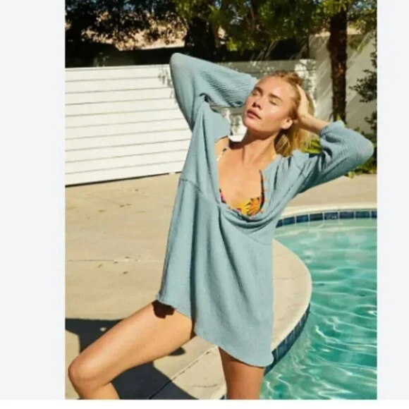 Free People FP Beach Blossom Button Up Shirt Dress Stretch Cotton Size  Small - Picture 2 of 11